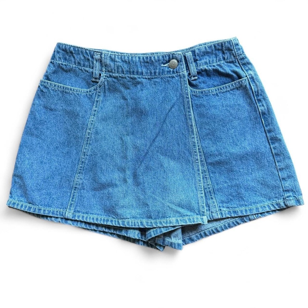 Vintage 90s Y2K D'mode Classix blue denim skort with front flap size 7